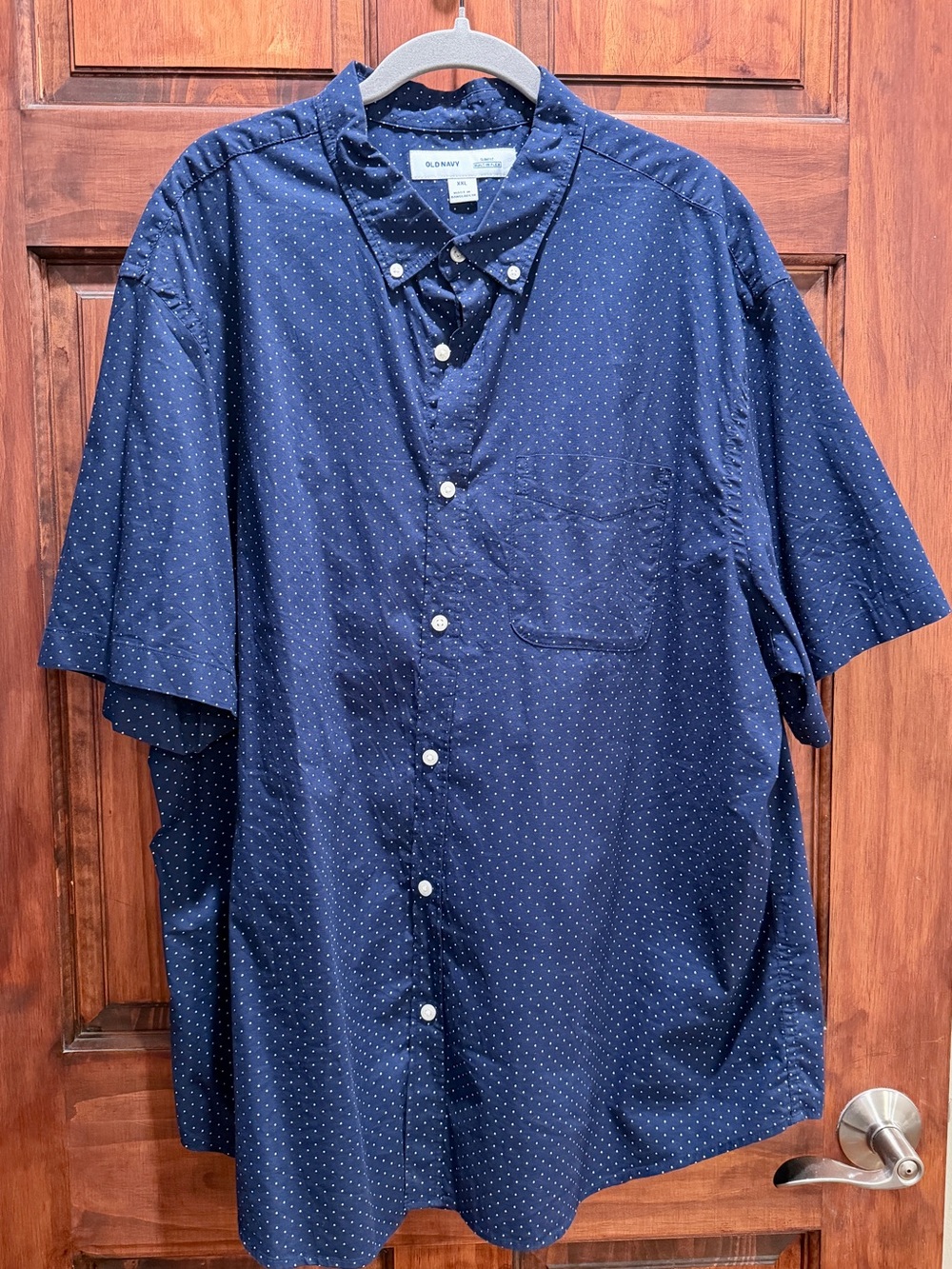 Old Navy Men’s Navy Button-Down Short Sleeve Shirt with Micro Dot Print